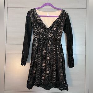 Black lace long sleeve dress
